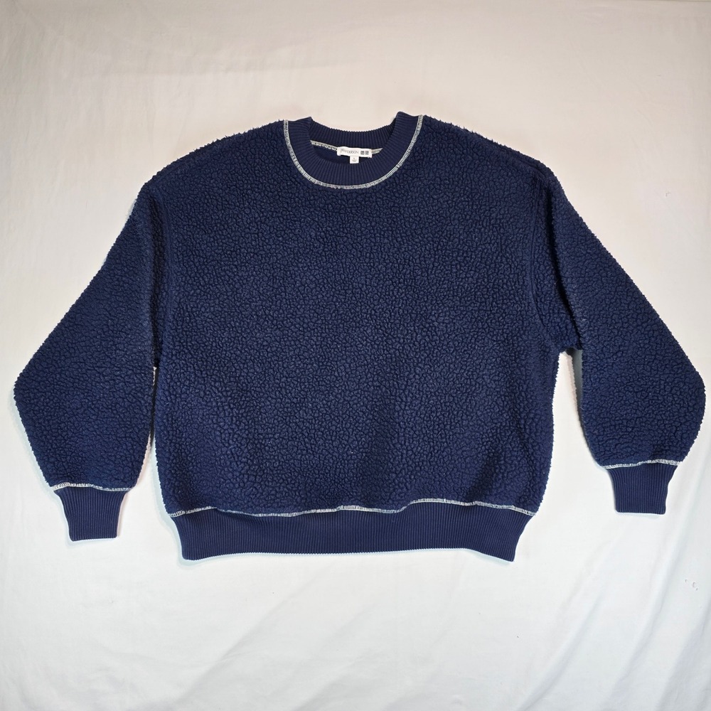 Uniqlo JW Anderson Navy Fleece Sweatshirt Blanket Stitch Crewneck 272-446306 L